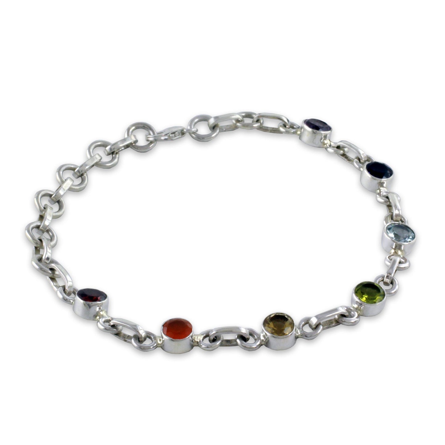 Inner Space Carnelian Multi-Gem Silver Link Bracelet