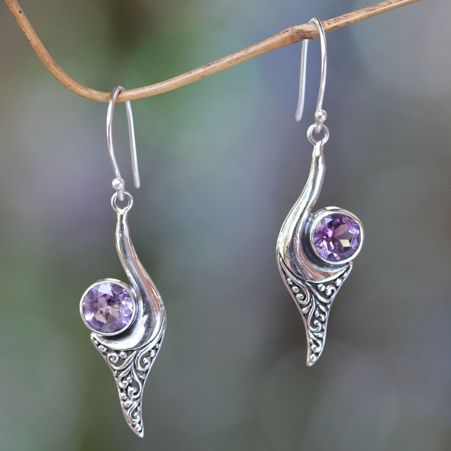 Treasure Amethyst & Silver Dangle Earrings