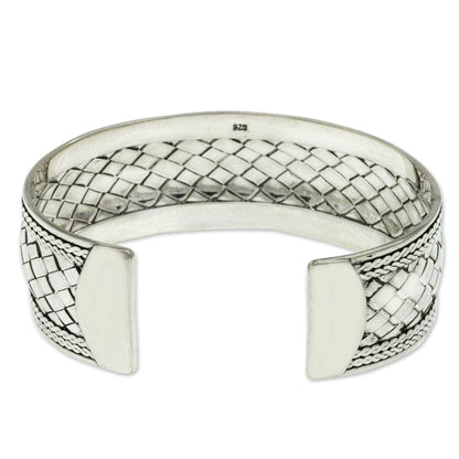 Pandan Weaving Hand Woven Sterling Silver Cuff Bracelet