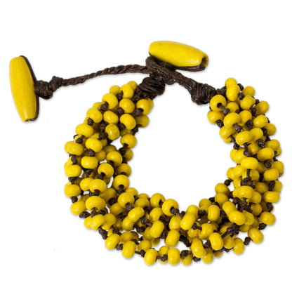 Phrae Belle Wood Beaded Jewelry Yellow Torsade Bracelet