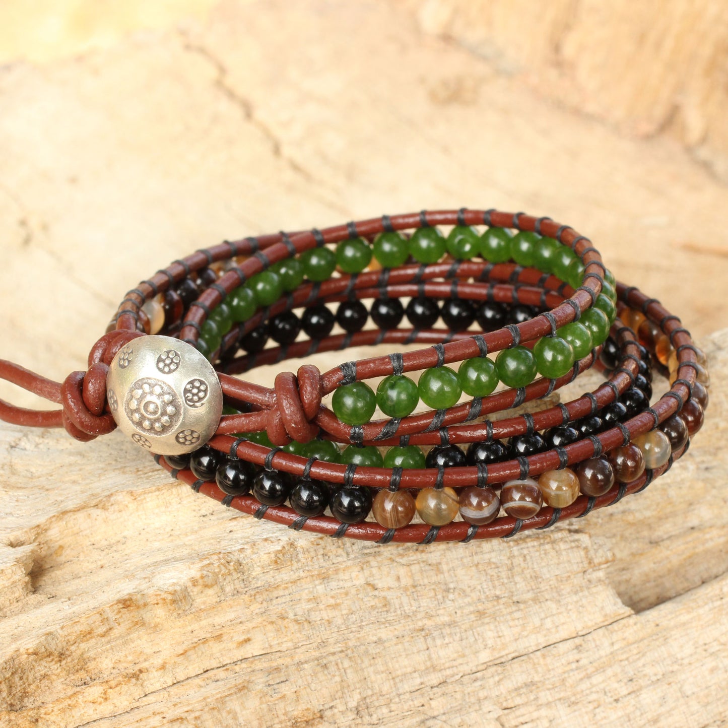 Florid Contrasts Artisan Crafted Multi Gemstone Wrap Bracelet