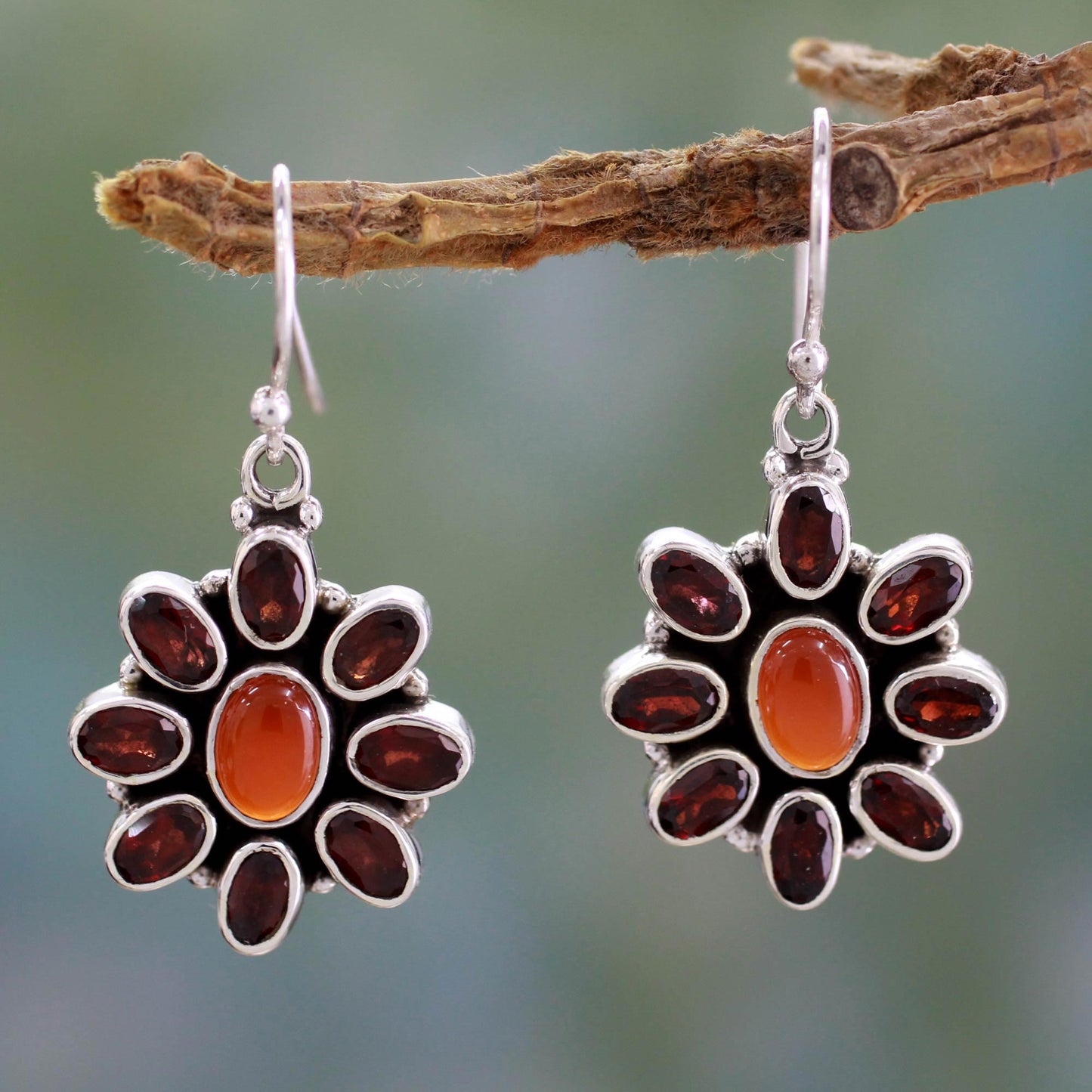 Passionate Carnelian Floral Earrings with Garnet Petals