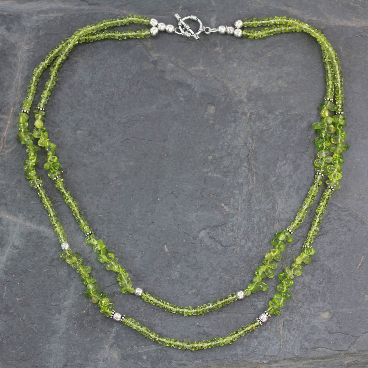 Nature's Charm Handcrafted Natural Peridot Double Strand Necklace