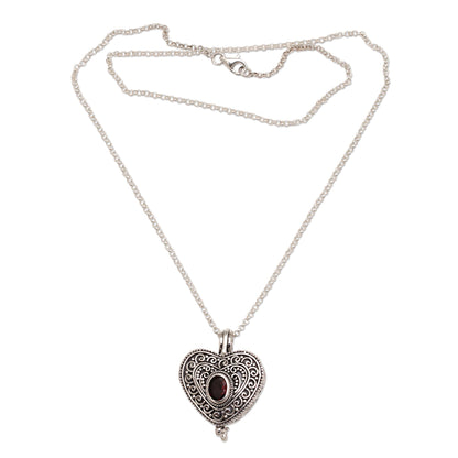 Always In My Heart Garnet Silver Filigree Locket Necklace