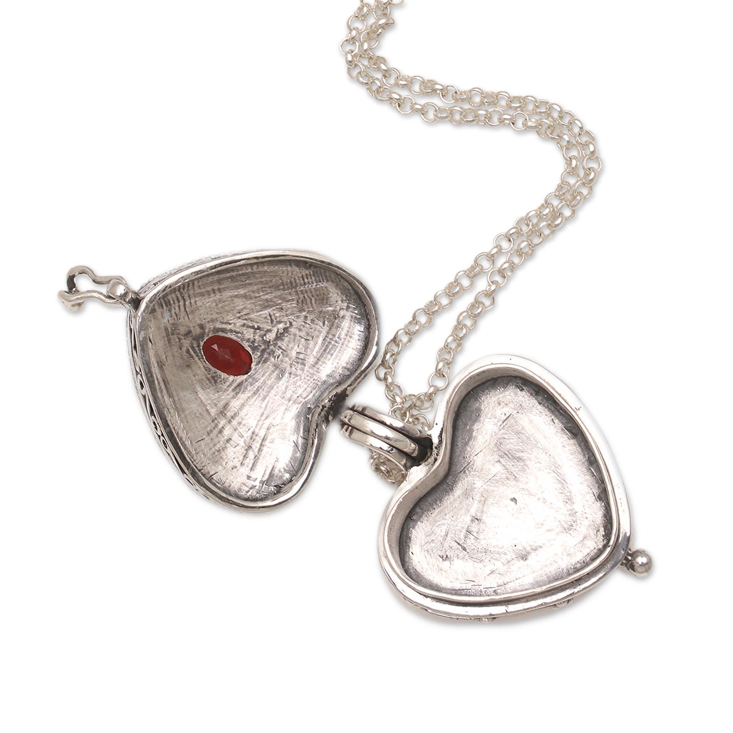 Always In My Heart Garnet Silver Filigree Locket Necklace