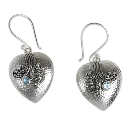 Love's Story Sterling Silver Heart Earrings with Blue Topaz