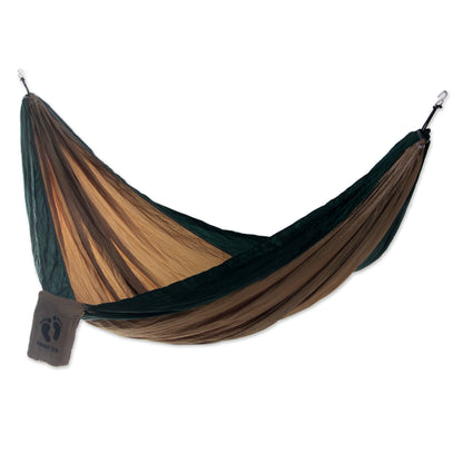 Jungle for HANG TEN Single Size Parachute Hammock in Brown and Green with Hooks