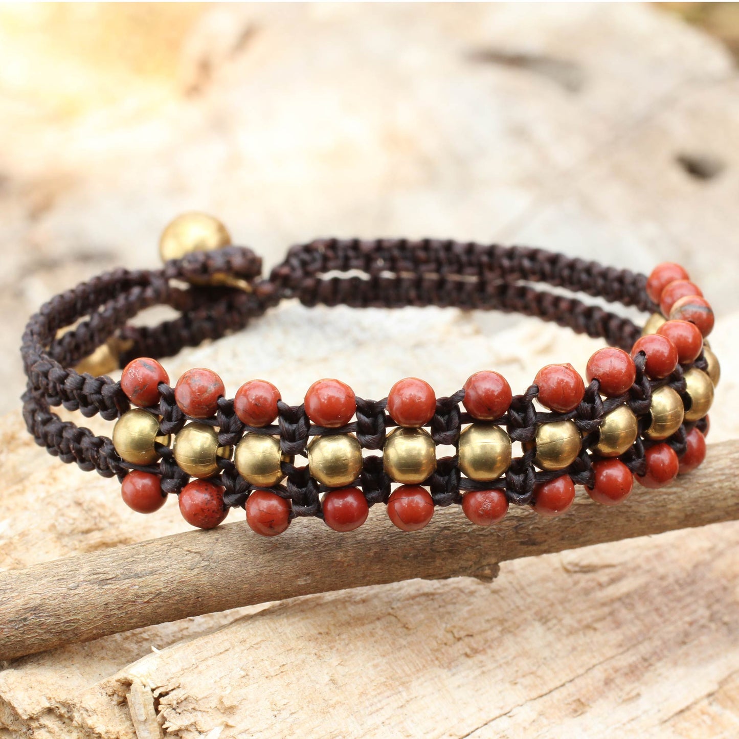 Crimson Joy Red Jasper and Brass Wristband Bracelet