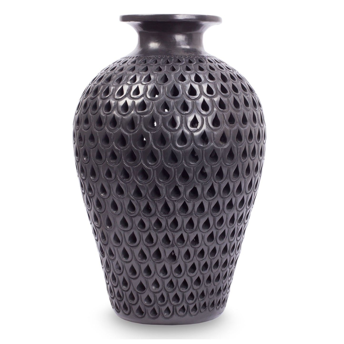 Black Peacock Incised Black Pottery Vase from Mexico