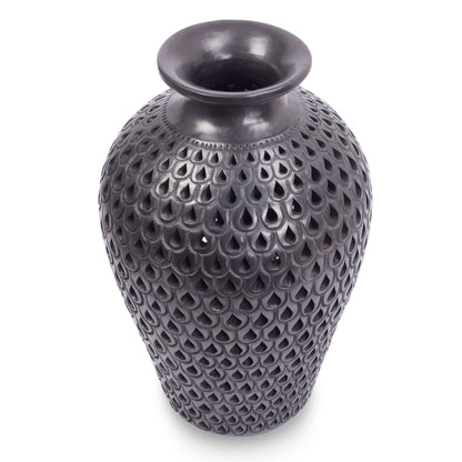 Black Peacock Incised Black Pottery Vase from Mexico