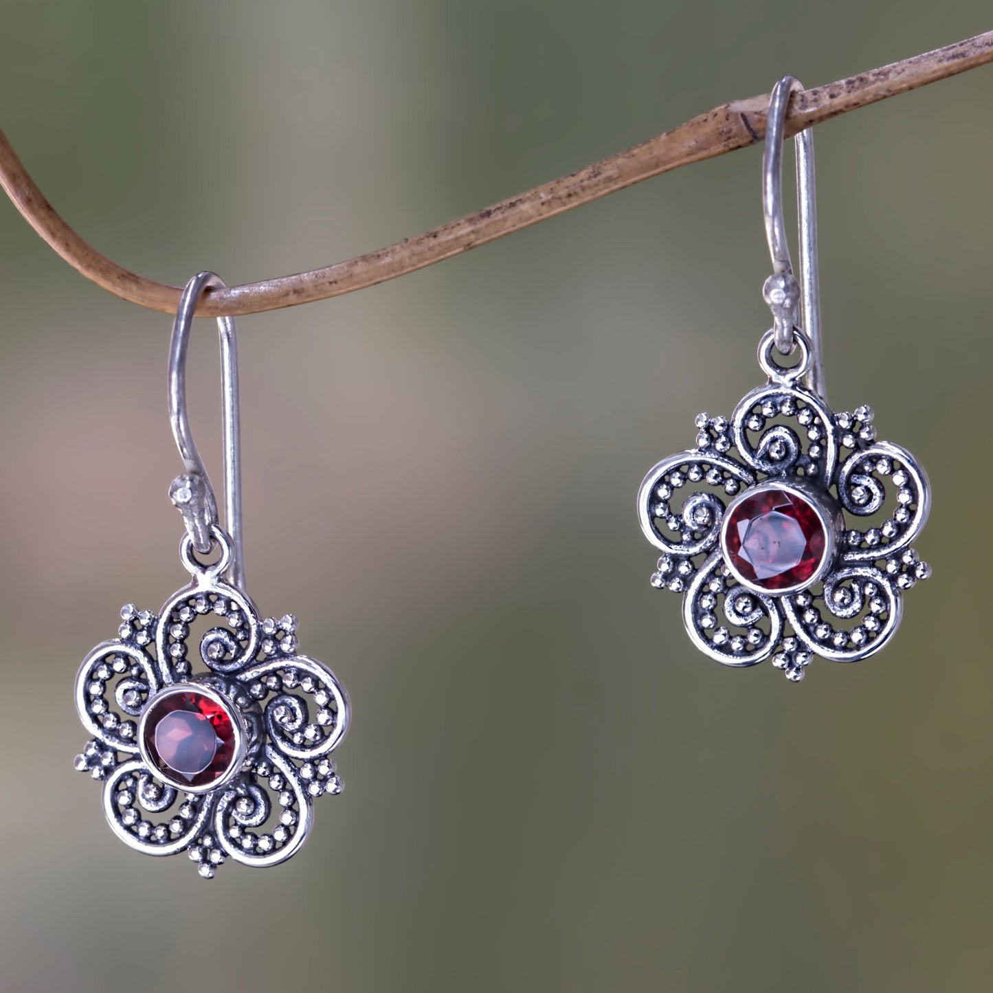 Flower of Sumatra Sumatran Garnet Floral Earrings