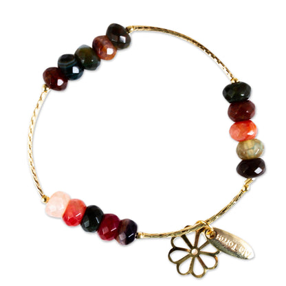 Happy Sunflower Artisan Crafted Gold Plated Bracelet with Agates