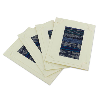 Blue Maya Night Blank Greeting Cards with Guatemala Weaving Inset (Set of 4)