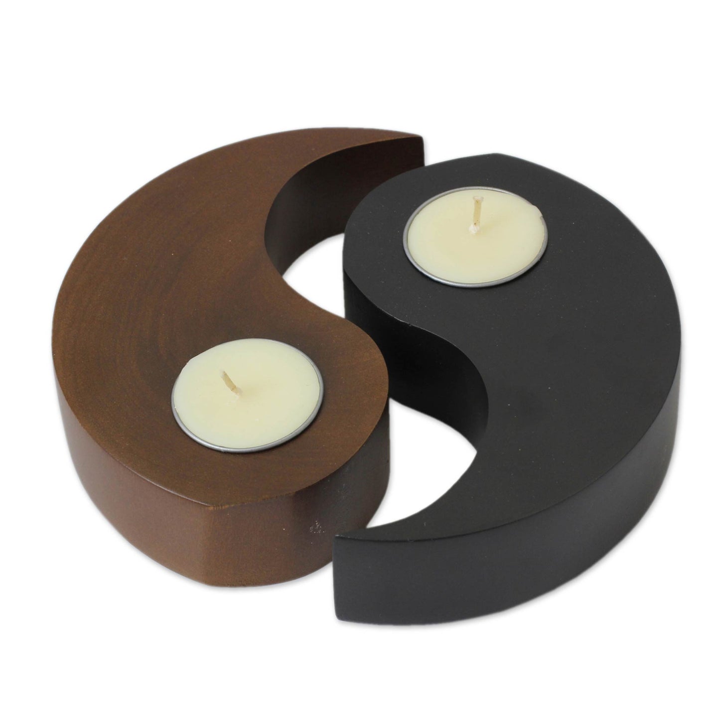 Light of Yin Yang Hand-carved Wood Tealight Candleholders (pair)