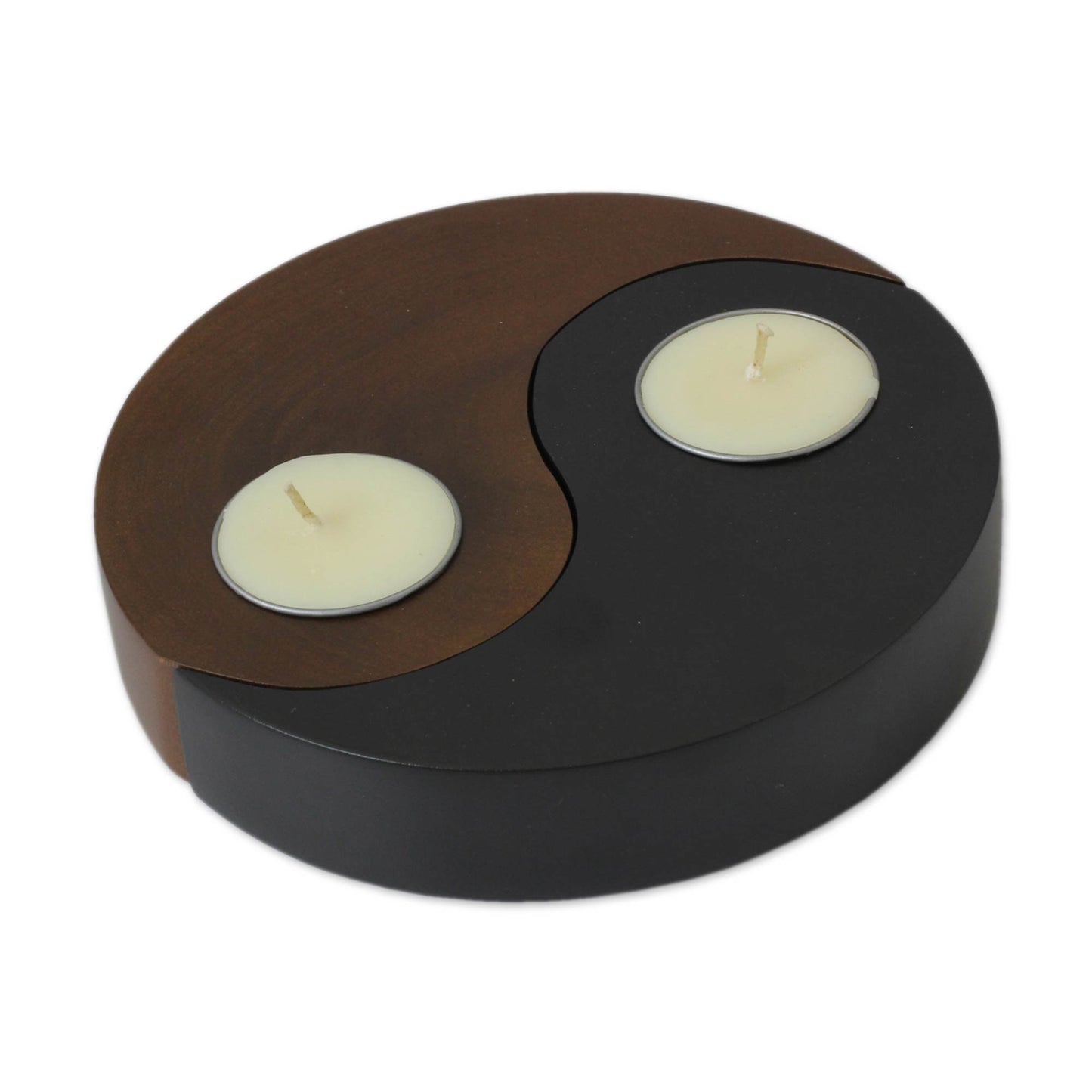 Light of Yin Yang Hand-carved Wood Tealight Candleholders (pair)