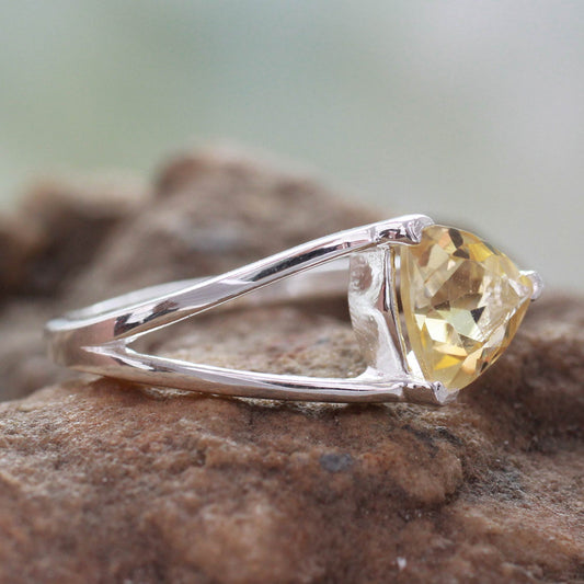 Love Triangle Solitaire Citrine Ring Crafted in Sterling Silver