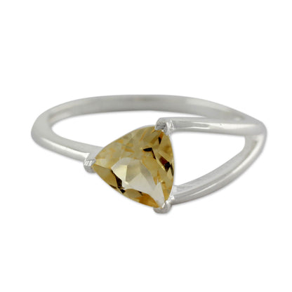 Love Triangle Solitaire Citrine Ring Crafted in Sterling Silver