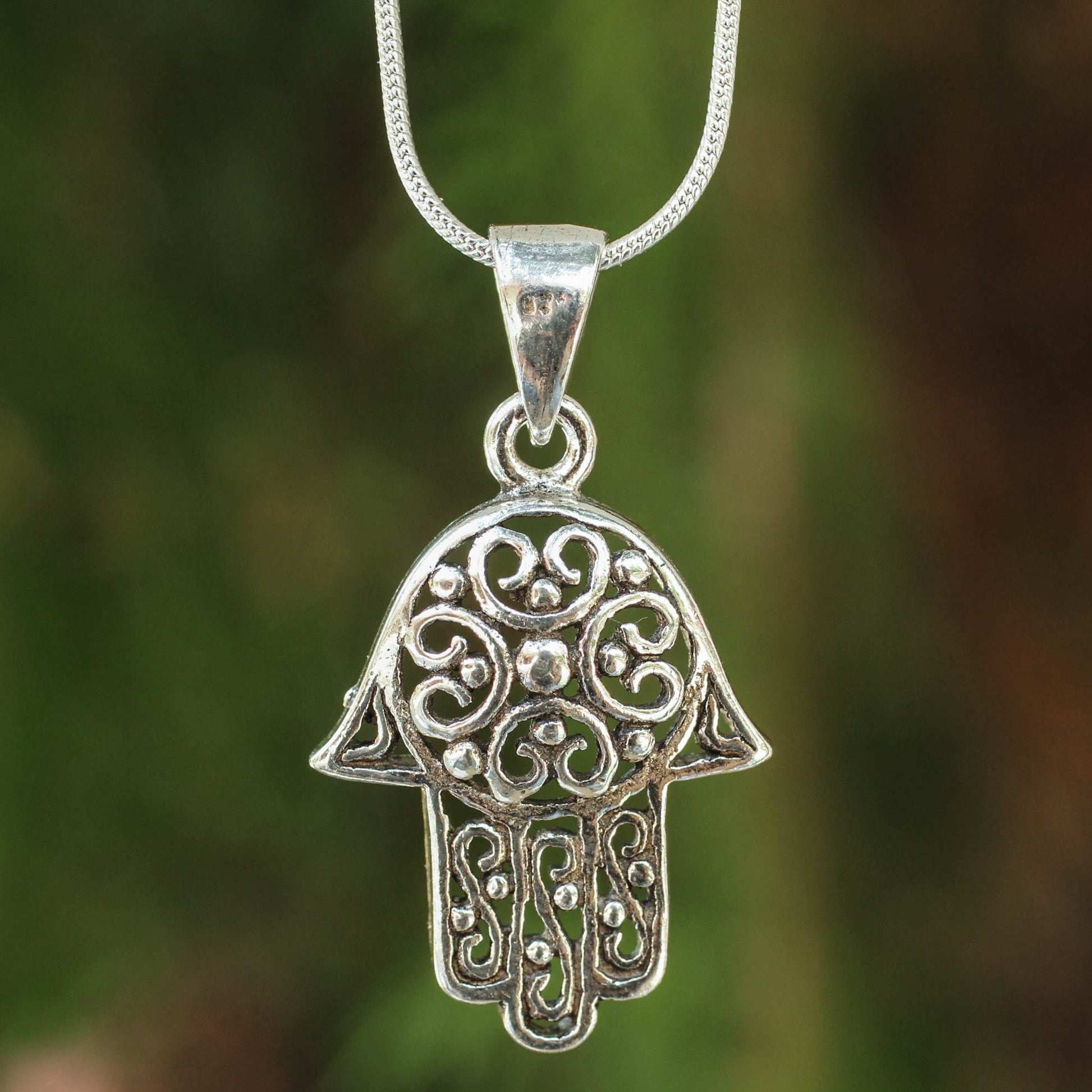 NOVICA - Silver Pendant Hamsa Necklace