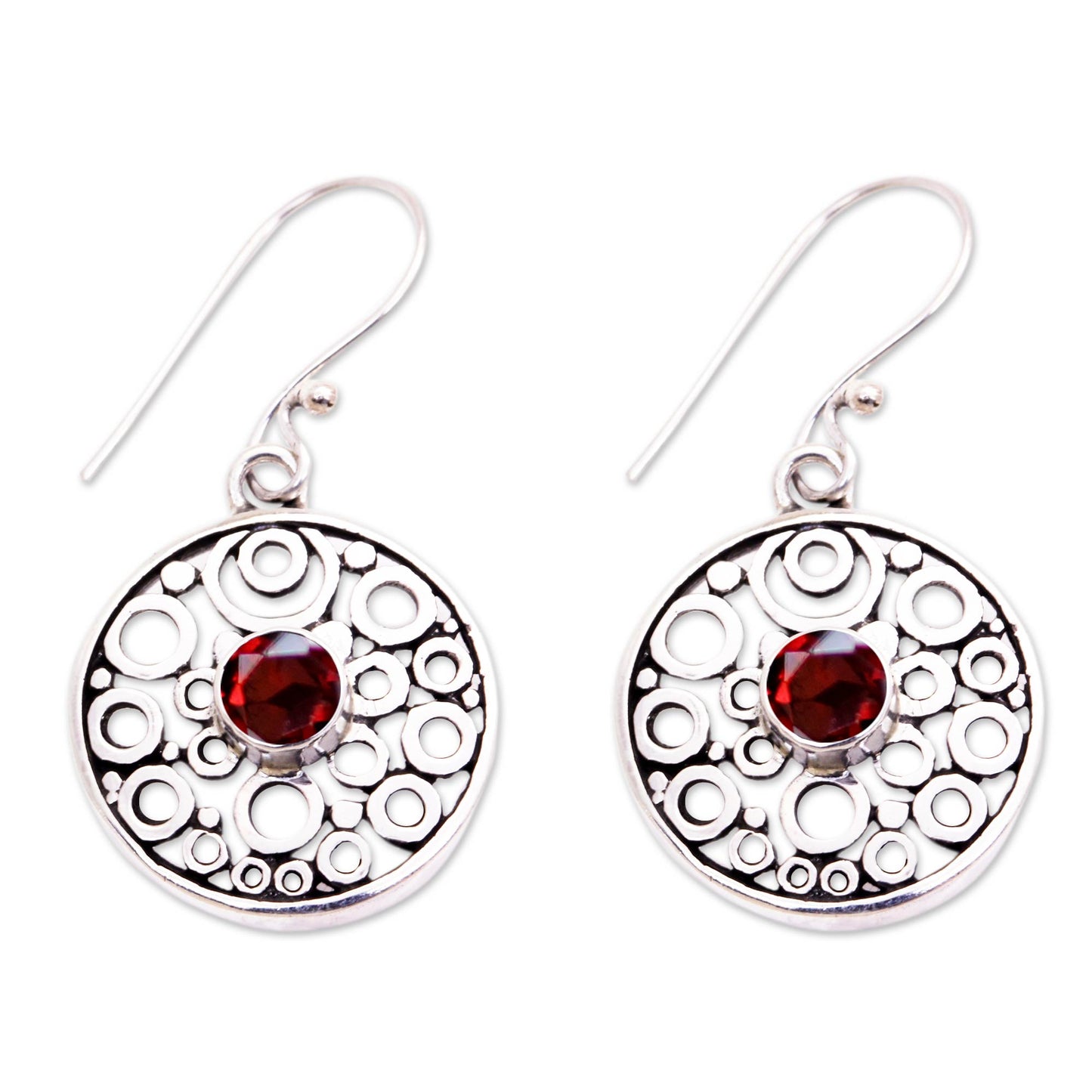 Foamy Surf Balinese Garnet Dangle Earrings