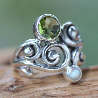 Cloud Song Peridot & Pearl Cocktail Ring