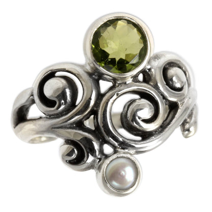 Cloud Song Peridot & Pearl Cocktail Ring