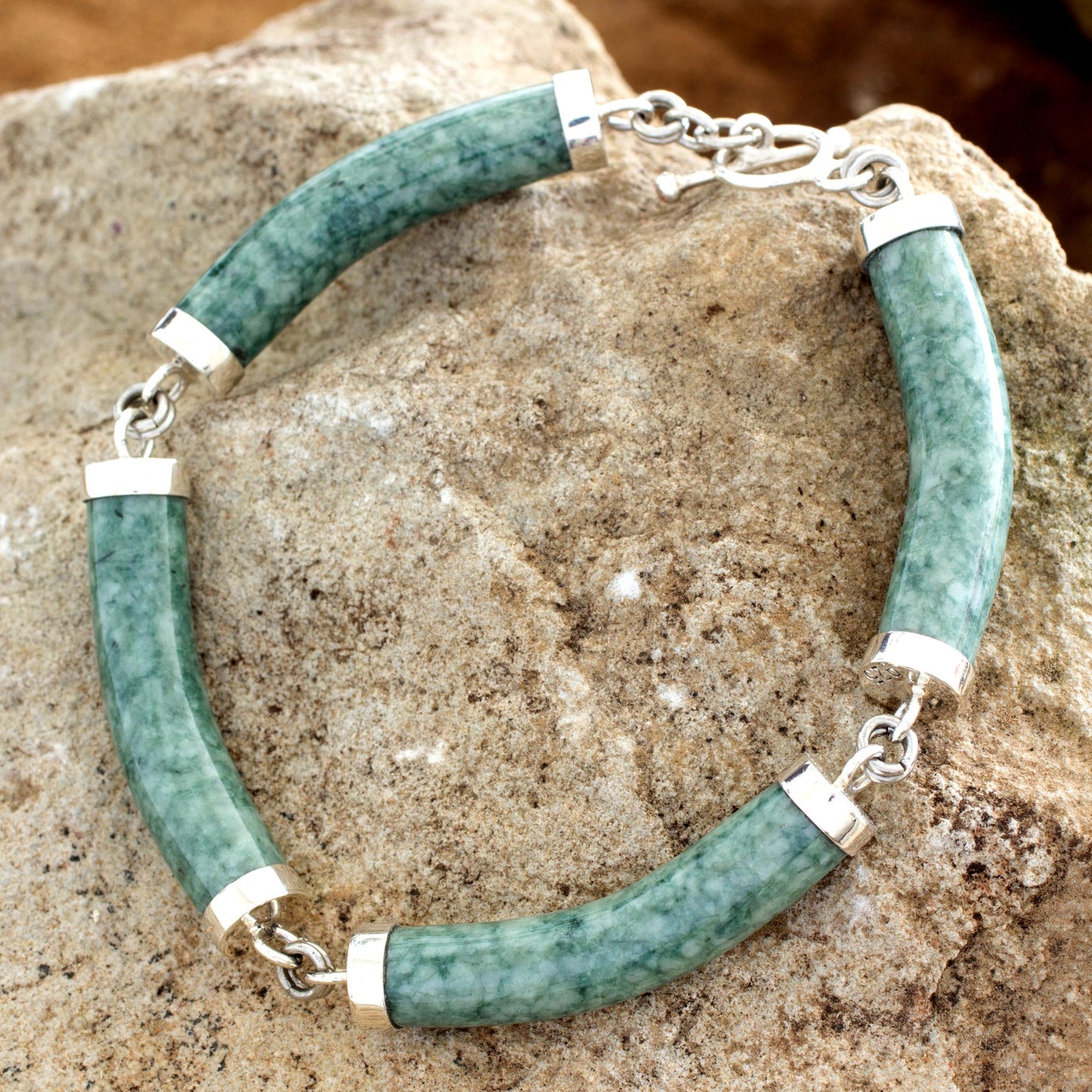 Natural Connection Artisan Crafted Green Jade Link Bracelet