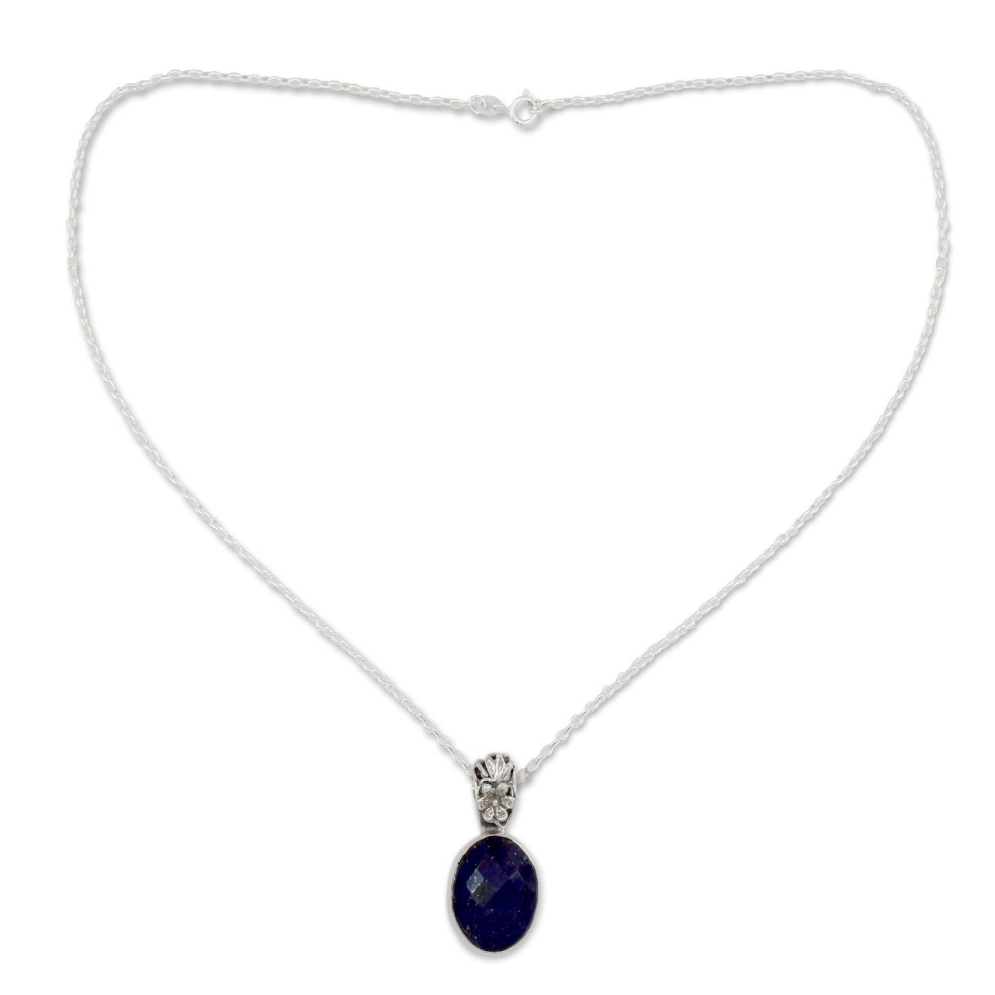 Floral Facets Artisan Made Silver and Lapis Necklace