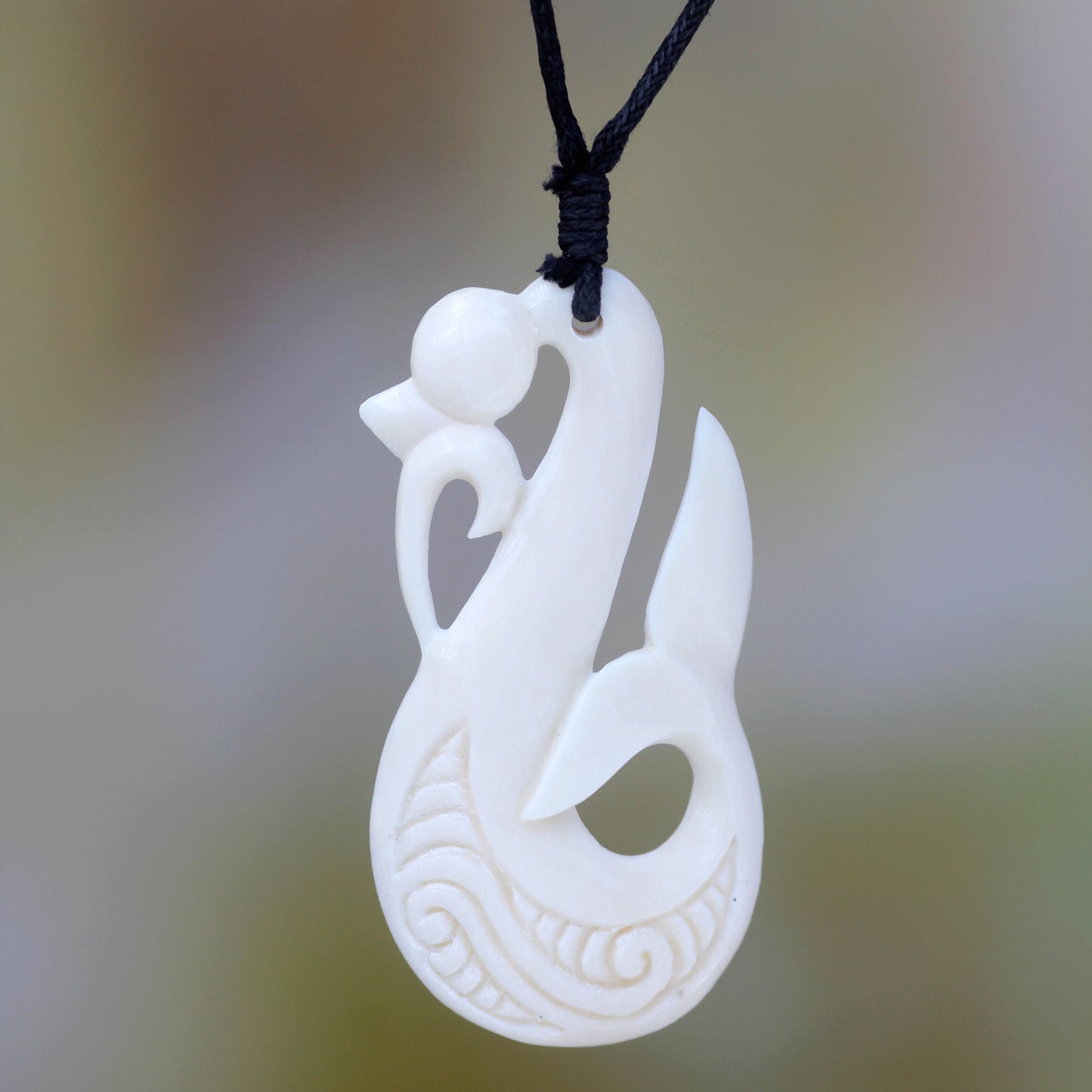 Balinese Whale Hand Carved Whale Theme Bone Necklace