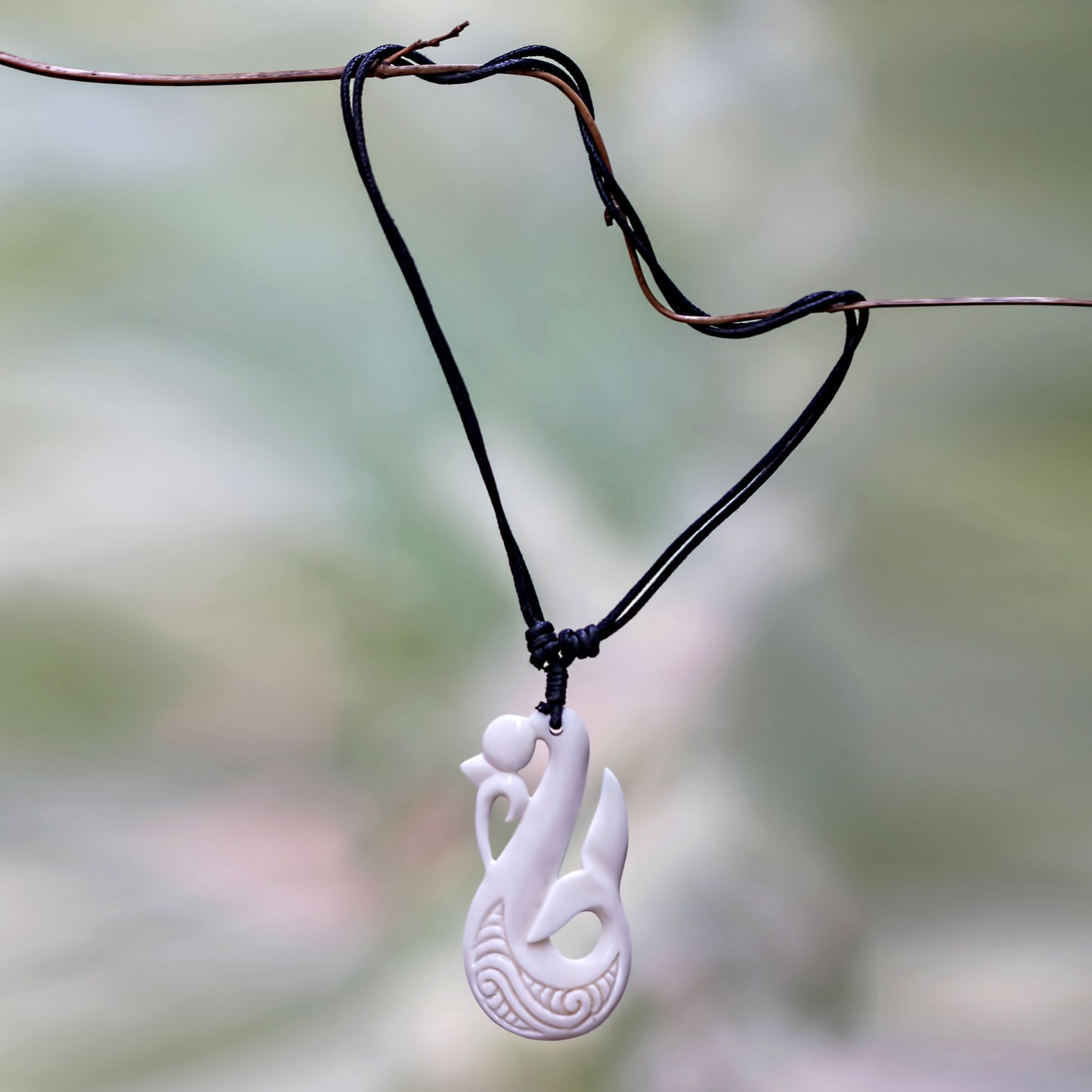 Balinese Whale Hand Carved Whale Theme Bone Necklace