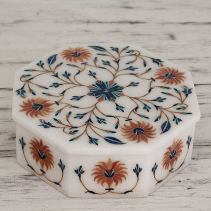 Sunflower Bouquet Handcrafted Indian Floral Marble Inlay Jewelry Box