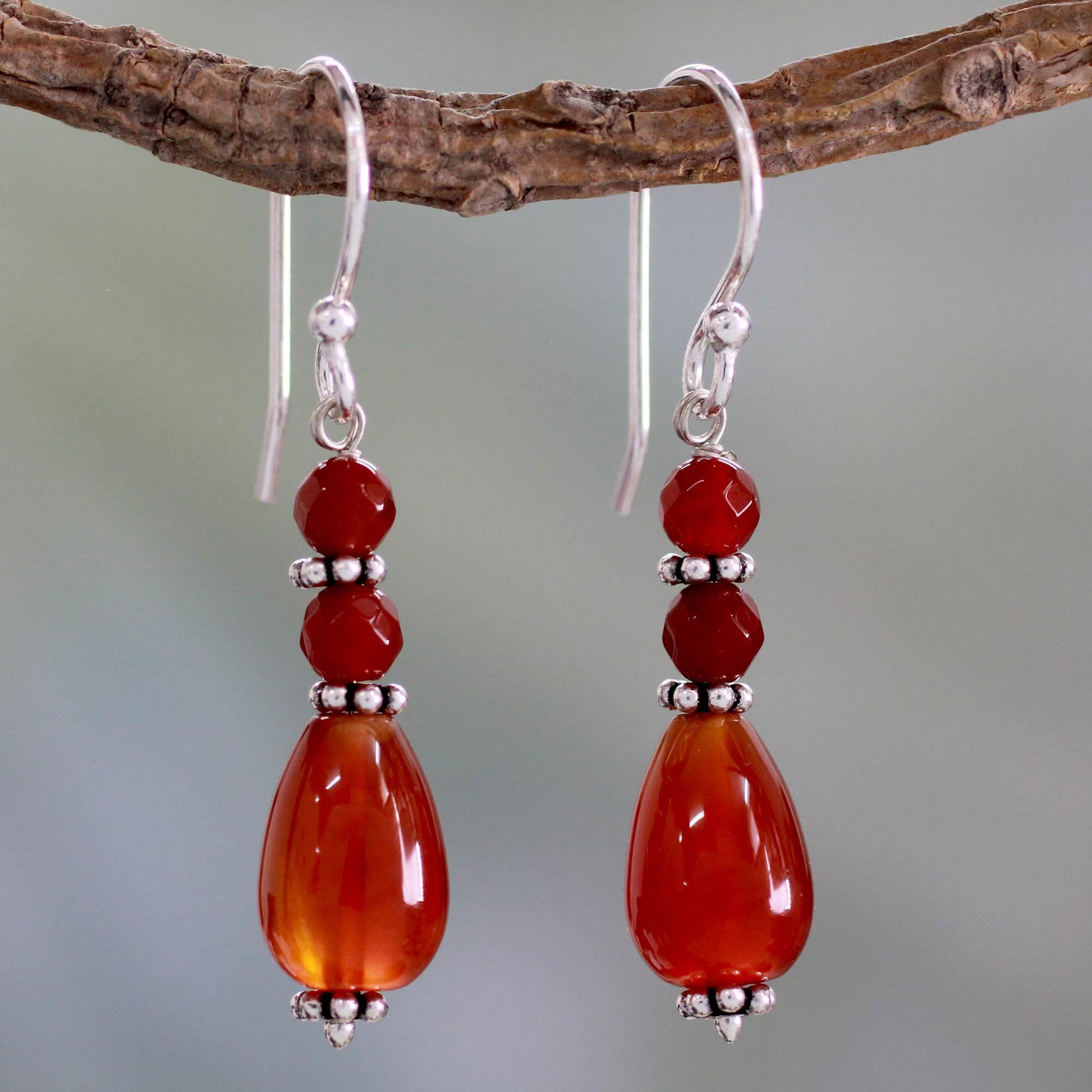 NOVICA - Sterling Silver & Carnelian Beaded Earrings