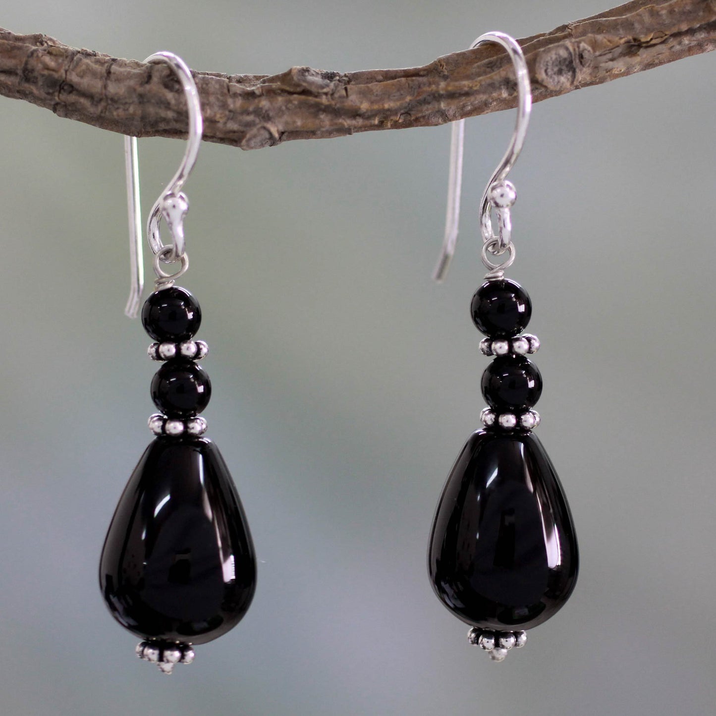 Onyx & Sterling Silver Beaded Earrings