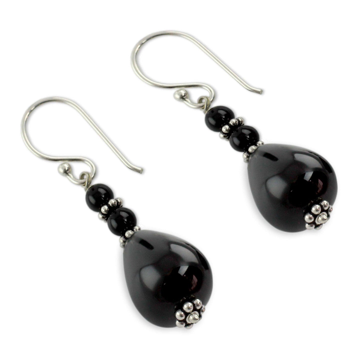 Onyx & Sterling Silver Beaded Earrings