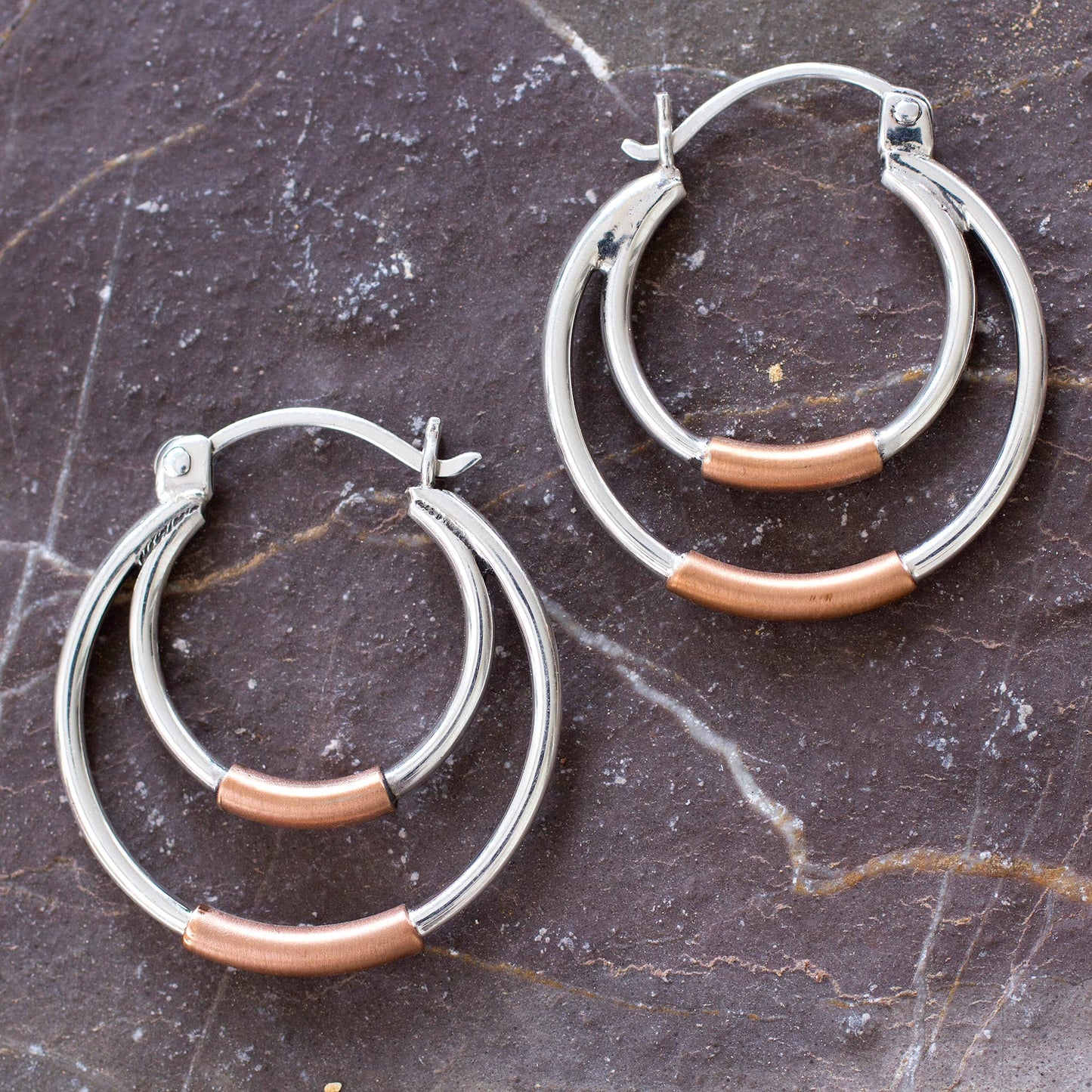 Taxco Orbit Taxco Silver Hoop Earrings with Copper