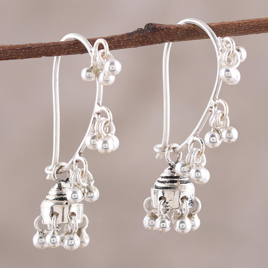 Music Silver Jhumki Style Jingle Bell Earrings