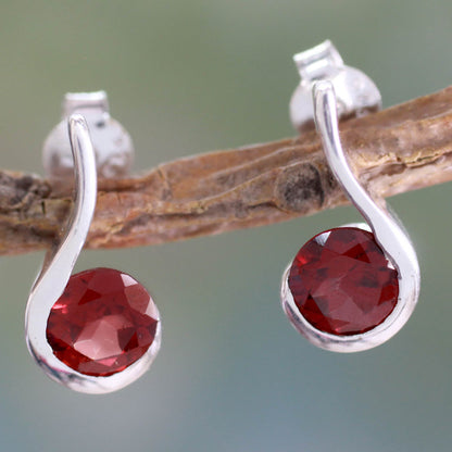 Cherry Droplet Garnet and Sterling Silver Indian Earrings