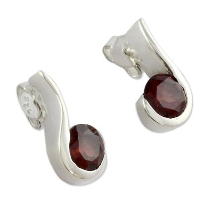 Cherry Droplet Garnet and Sterling Silver Indian Earrings