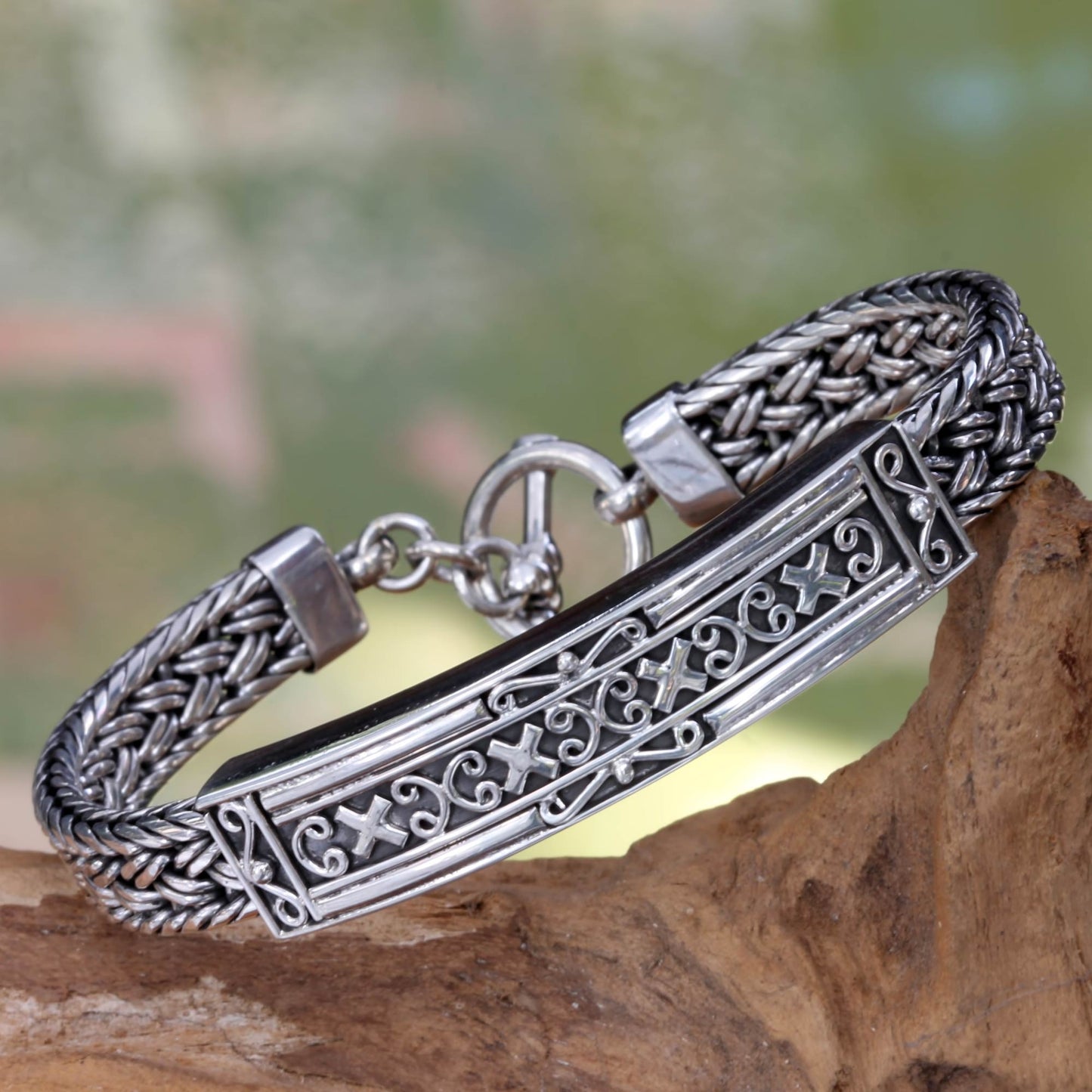 Tabanan Braided Silver Medallion Bracelet