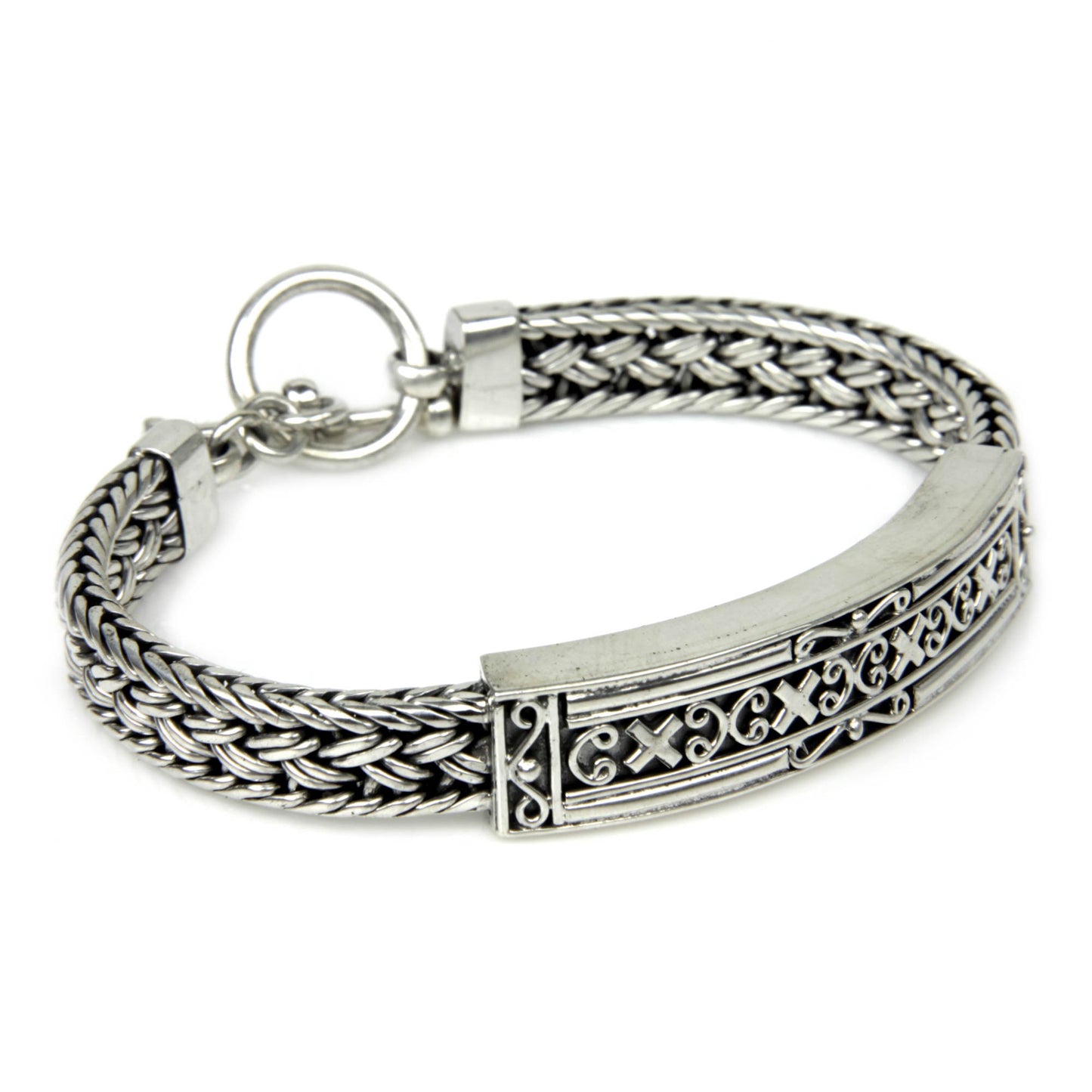 Tabanan Braided Silver Medallion Bracelet