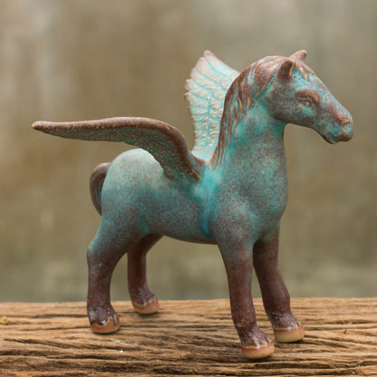 Antiqued Green Pegasus Antiqued Green Celadon Winged Horse Figurine