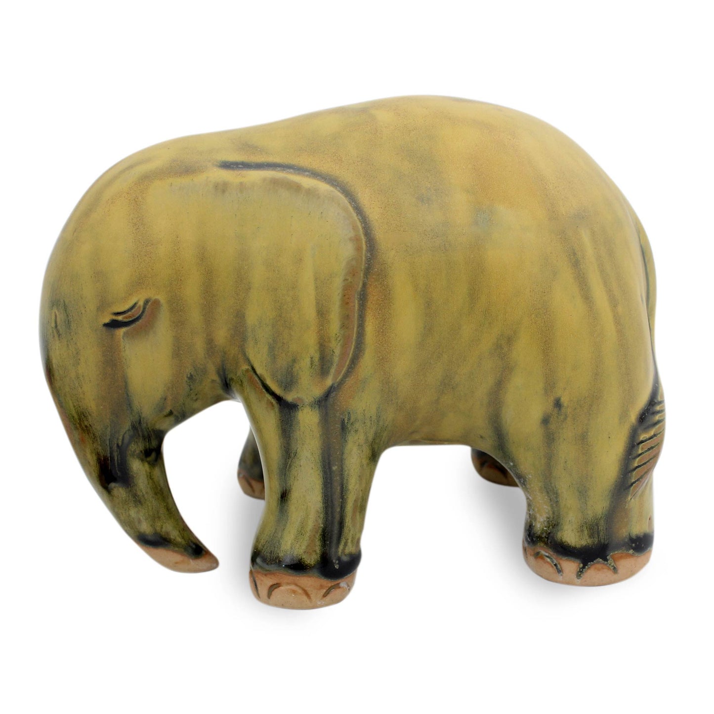 Yellow Elephant Mottled Yellow Celadon Ceramic Figurine