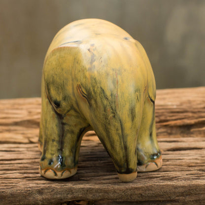 Yellow Elephant Mottled Yellow Celadon Ceramic Figurine