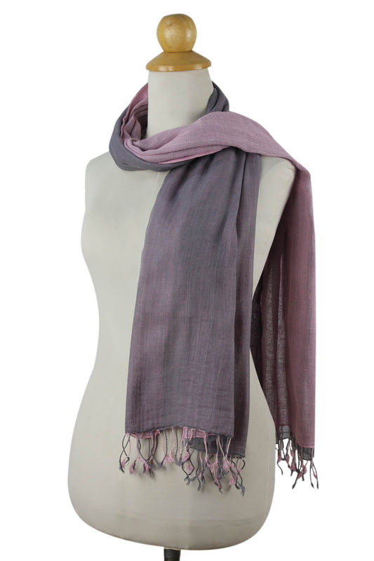 Grey Pink Duet Hand-woven 2-in-1 Cotton Reversible Scarf