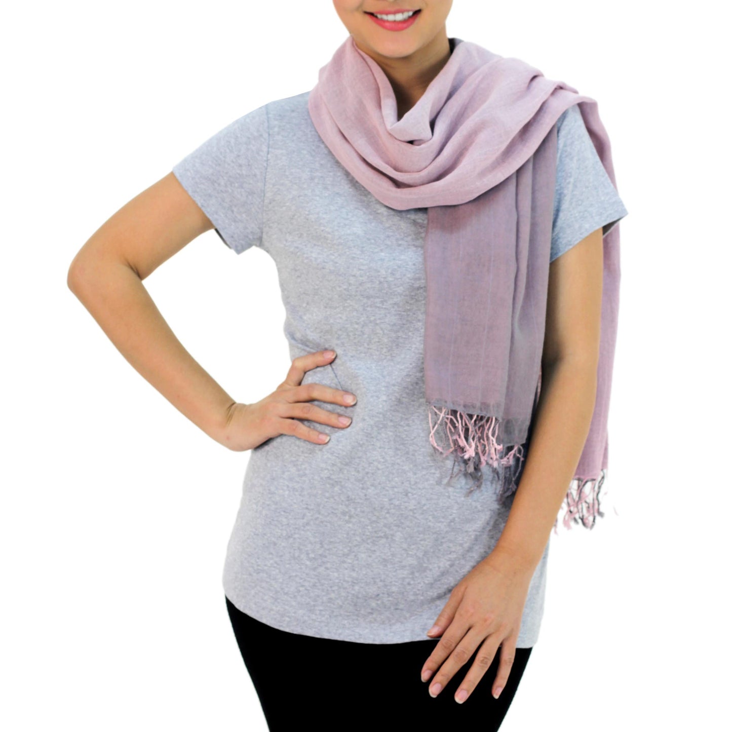 Grey Pink Duet Hand-woven 2-in-1 Cotton Reversible Scarf