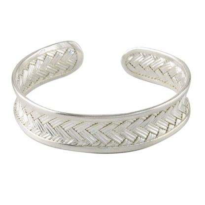 Slender Rattan Woven Silver Cuff