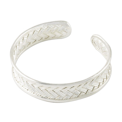 Slender Rattan Woven Silver Cuff