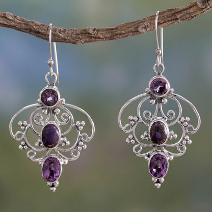 Purple Arabesque Artisan Crafted Amethyst Earrings with Composite Turquoise