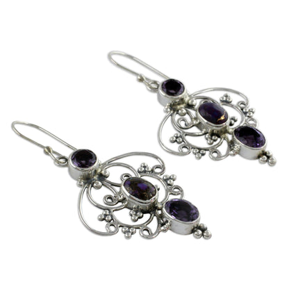 Purple Arabesque Artisan Crafted Amethyst Earrings with Composite Turquoise