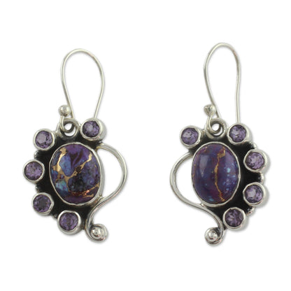 Purple Peacock Amethyst Earrings with Purple Compositie Turquoise