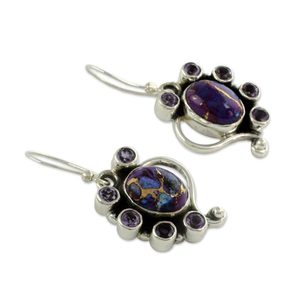 Purple Peacock Amethyst Earrings with Purple Compositie Turquoise